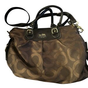 Vintage Coach Brown Shoulder Bag with Signature Monogram with wristlet